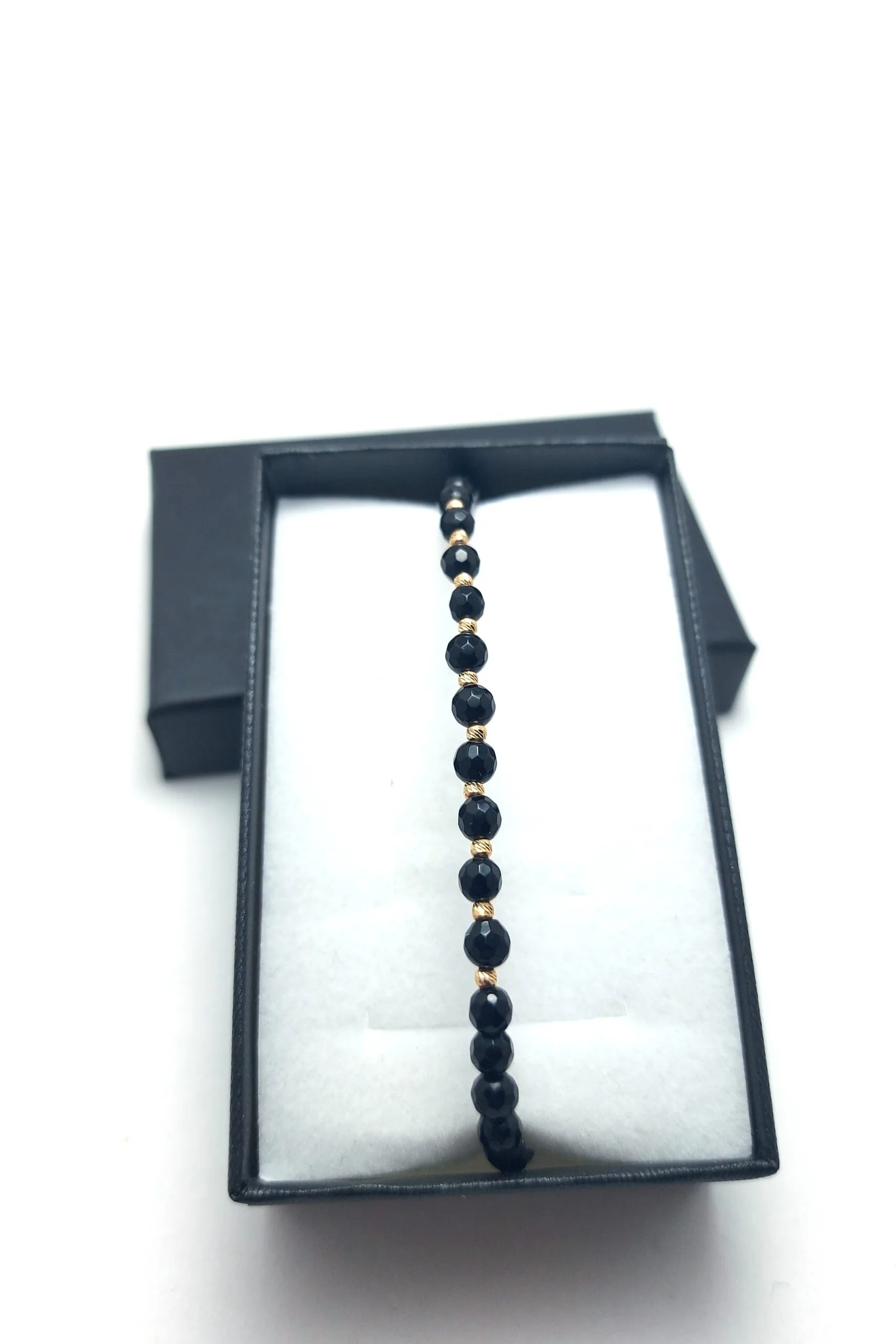 Bratara cu 10 bilute din aur 14k si pietre Onix negre fatetate - imagine 2