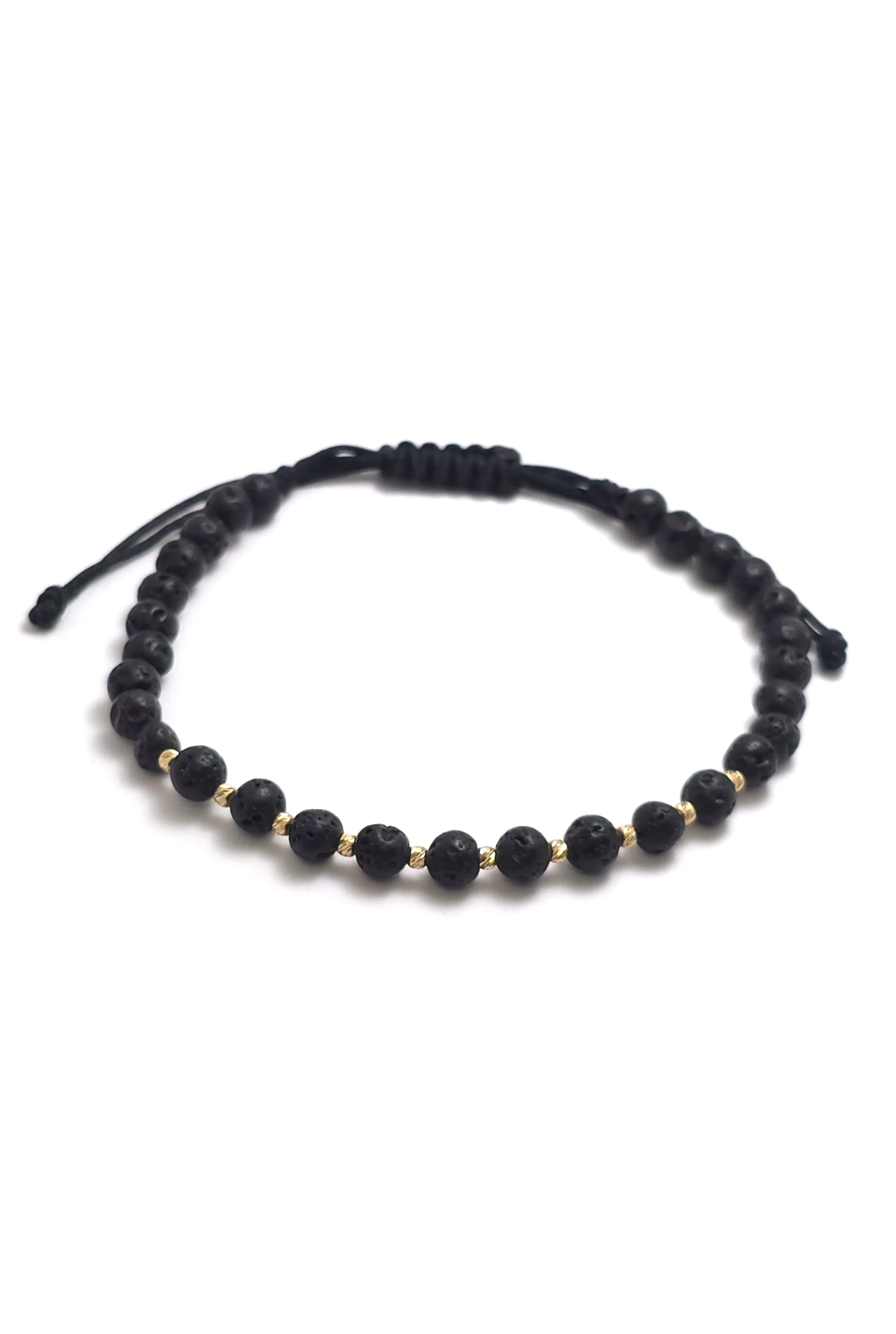 Brățară cu 10 biluțe striate de 2mm din aur 14k și Lava Negru
