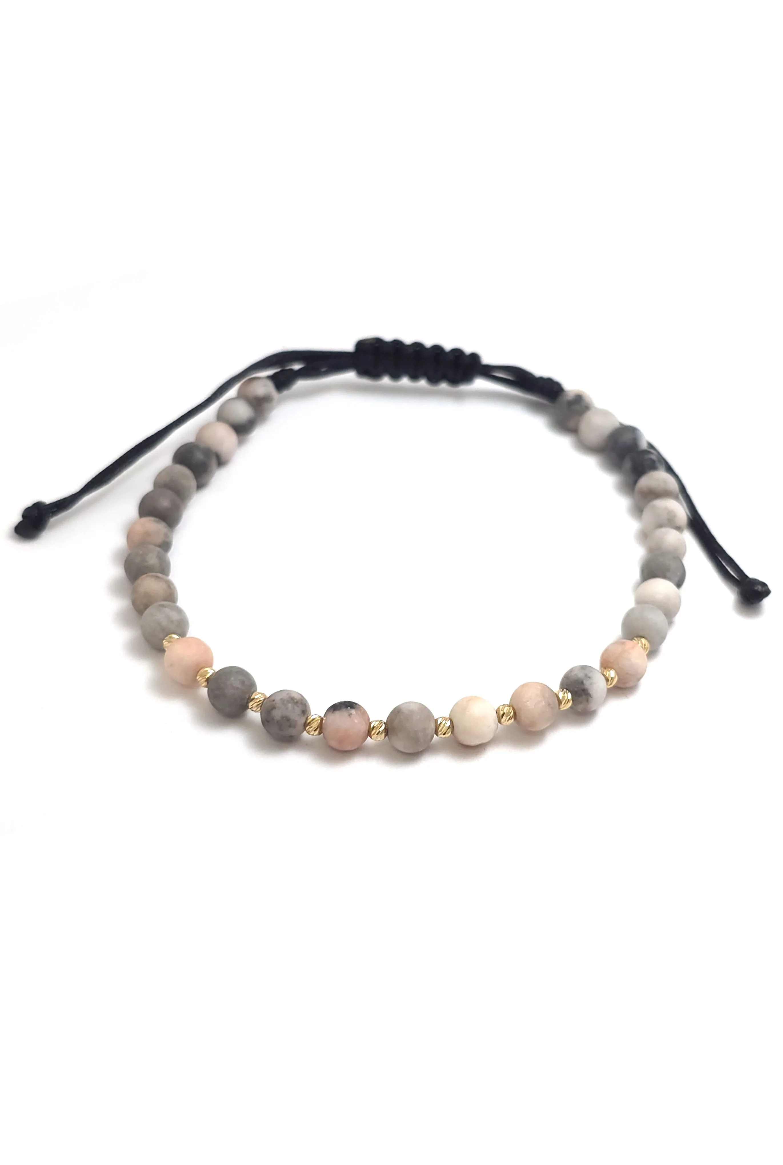 Brățară cu 10 biluțe striate de 2mm din aur 14k și Zasp Zebra Roz-Gri Mat